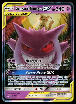 Gengar & Mimikyu GX 53/181 Holo Rare Team Up Pokemon Card - Image 1