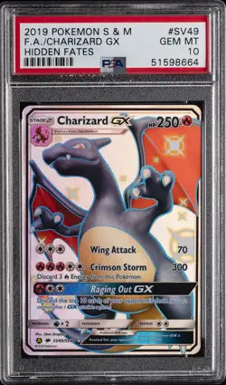 2019 POKEMON SUN & MOON HIDDEN FATES #SV49 FULL ART/CHARIZARD GX PSA 10 - Image 1