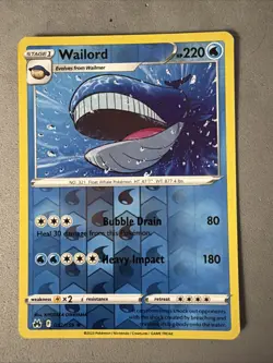 Pokemon TCG * 32/159 Wailord REVERSE HOLO RARE * Crown Zenith SWSH * NM - Image 1