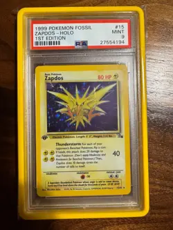 Pokemon Zapdos Fossil 1st Edition Holo Rare #15 PSA 9 Mint - Image 1