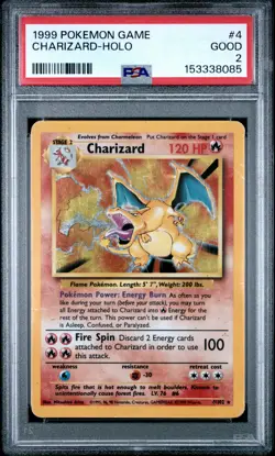 1999 POKEMON BASE SET UNLIMITED #4 CHARIZARD-HOLO PSA 2 - Image 1