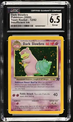 Pokemon CGC 6.5 Dark Slowbro Holo - Team Rocket 12/82 - Insufficient Ink Error - Image 1