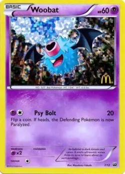 Moderately Played Woobat - 7/12 - McDonald's Promo 2012 Pokemon McDonald's Promo - Image 1