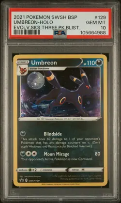2021 POKEMON SWSH BLACK STAR PROMO #129 UMBREON-HOLO PSA 10 - Image 1