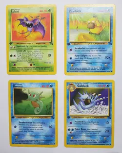 4 Card Lot 1999 Pokemon Fossil 1st Edition, Zubat, Horsea, Psyduck, Golduck - Image 1