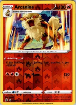 Arcanine 028/192 Rebel Clash Pokemon Reverse Holo Near Mint - Image 1