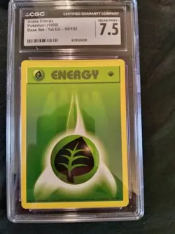 1999 Pokemon Base Set 1ST EDITION Shadowless Grass Energy #99/102 CGC 7.5 NM+ - Image 1