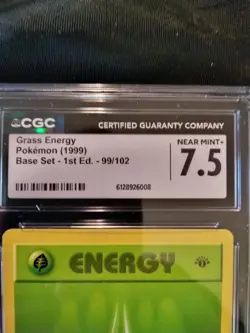 1999 Pokemon Base Set 1ST EDITION Shadowless Grass Energy #99/102 CGC 7.5 NM+ - Image 5