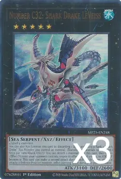 3X Yugioh Number C32: Shark Drake LeVeiss MP25-EN248 Ultra Rare 1st Edition NM - Image 1