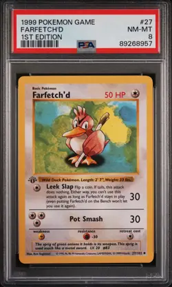 Pokemon Card Farfetch'd 27/102 1st Edition PSA 8 Shadowless Base Set - Image 1