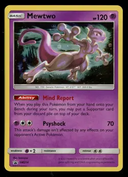 Pokemon Mewtwo SM214 Sun & Moon Hidden Fates Pin Collection Promo Card Near Mint - Image 1