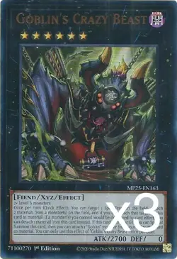 3X Yugioh Goblin's Crazy Beast MP25-EN163 Ultra Rare 1st Edition NM - Image 1