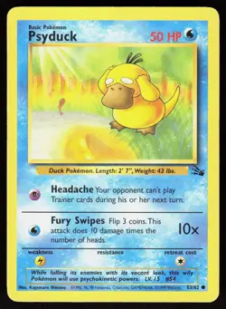 Psyduck 53/62 Common Fossil Pokemon Unlimited Damaged - Image 1