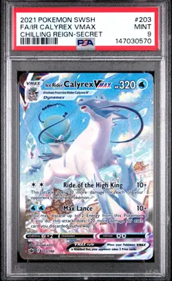 2021 POKEMON SWORD & SHIELD CHILLING REIGN FULL ART/ICE RIDER CALYREX VMAX PSA 9 - Image 1