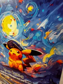 *CUSTOM* Pikachu with The Starry Night Felt Hat Van Gogh Handmade Card TCGKITTEN - Image 2
