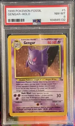 1999 Pokemon Fossil Gengar #5 English Holo Rare PSA 8 NM-MT - Image 1