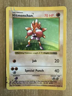 Hitmonchan 7/102 Base Set Shadowless Rare Holo Pokemon Card WOTC DMG - Image 1