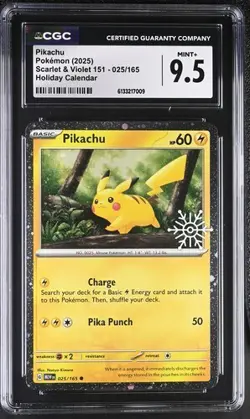 Pikachu 025/165 Snowflake Stamp CGC MINT+ 9.5 Pokemon 2025 Holiday Calendar - Image 1
