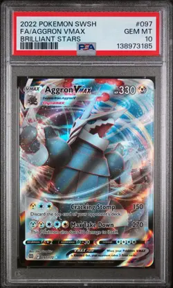 2022 POKEMON SWORD & SHIELD BRILLIANT STARS #097 FULL ART/AGGRON VMAX PSA 10 - Image 1