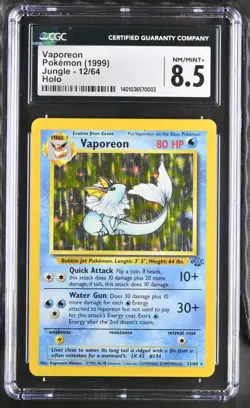 Pokemon CGC 8.5 Vaporeon 12/64 Holo Rare Jungle Pokemon Card - Image 1