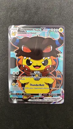 Greymon Pikachu VCOS Holo Non-TCG Fan Art 019/055 Pokemon Card - Image 1