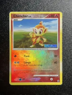 Chimchar 56/100 Reverse Holo Vintage Platinum Stamped Pokemon Card (Heavy Play) - Image 1