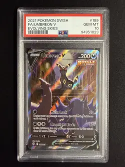 2021 POKEMON SWORD & SHIELD EVOLVING SKIES #189 FULL ART/UMBREON V PSA 10 - Image 1