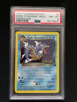 2000 Pokemon Rocket Prerelease #8 Dark Gyarados Holo PSA 8 - Image 1