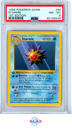 STARMIE 1ST EDITION POKEMON GAME 1999 64 PSA 8 - Image 1