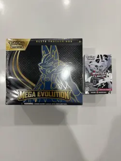 Pokemon TCG Mega Evolution Lucario ETB & White Flare Booster Bundle SEALED - Image 1