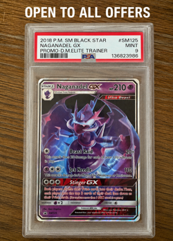 2018 POKEMON SM BLACK STAR PROMO DRAGON MAJESTY ELITE TRAINER NAGANADEL GX PSA 9 - Image 1