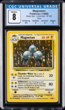 1999 POKEMON BASE SET - UNLIMITED - HOLO #9/102 MAGNETON CGC 8 - Image 1