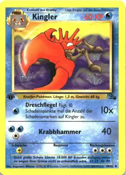 Kingler 38/62 Uncommon Fossil Pokemon 1st Edition German Moderately Played - Image 1