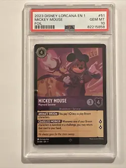 2023 Disney Lorcana Mickey Mouse "Wayward Sorcerer" -FOIL 51/204 Low Pop PSA 10 - Image 1