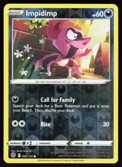 Impidimp 092/172 Common Brilliant Stars Pokemon Reverse Holo Lightly Played - Image 1