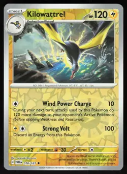 Kilowattrel 076/167 Uncommon Twilight Masquerade Pokemon Reverse Holo Near Mint - Image 1