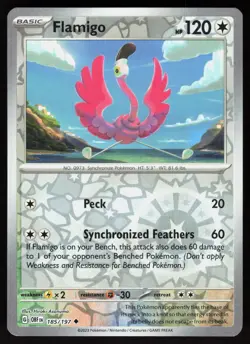 Flamigo 185/197 Uncommon Obsidian Flames Pokemon Reverse Holo Near Mint - Image 1