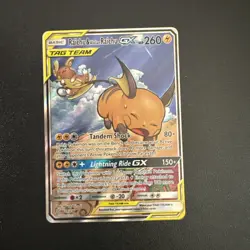 Pokemon TCG Raichu and Alolan Raichu GX Tag Team Ultra Rare #221/236 LP - Image 1