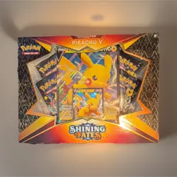 Pokemon TCG Shining Fates Pikachu V Collection Box English 4-Card Foil Holo - Image 1
