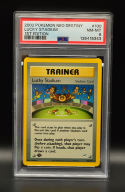 Lucky Stadium 1st Edition Neo Destiny Pokemon 2002 #100 PSA 8 WOTC Newly Graded - Image 1