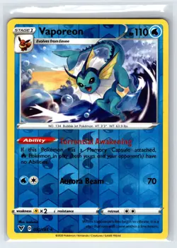 Vaporeon 030/185 Rare Vivid Voltage Pokemon Reverse Holo Near Mint - Image 1