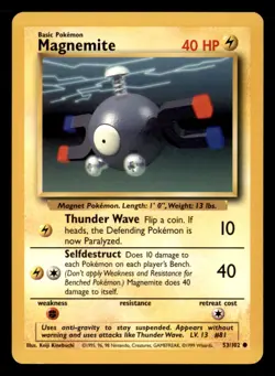 Magnemite 53/102 Common Base Set Unlimited Pokemon Lightly Played - Image 1