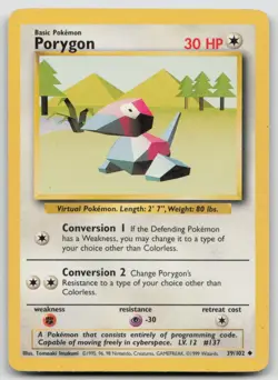 Porygon 39/102 Uncommon Base Set Unlimited Pokemon MP - Image 1