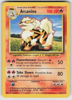 Arcanine 23/102 Uncommon Base Set Unlimited Pokemon Moderately Played - Image 1