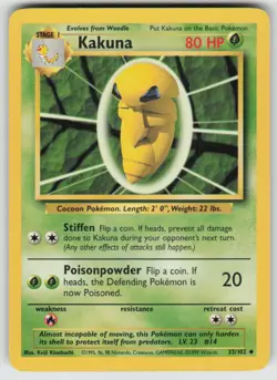 Kakuna 33/102 Uncommon Base Set Unlimited Pokemon Moderately Played - Image 1