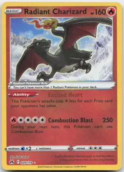 Pokemon : Radiant Charizard Crown Zenith 020/159 : Radiant Rare Holo - Image 1