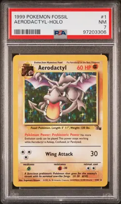 PSA 7 Near-Mint (NM) - Aerodactyl Holo - Pokemon Fossil 1999 WOTC, # 1/62 - Image 1