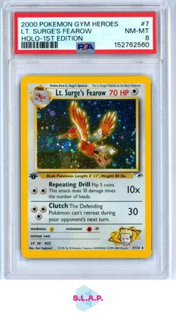 LT. SURGE'S FEAROW HOLO-1ST EDITION POKEMON GYM HEROES 2000 7 PSA 8 - Image 1