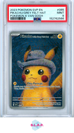 PIKACHU/GREY FELT HAT POKEMON X VAN GOGH SVP EN-SV BLACK STR PRM 2023 085 PSA 9 - Image 1