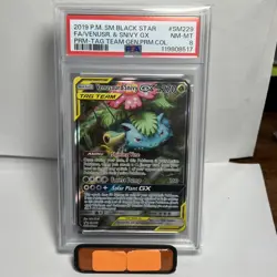 Pokemon Venusaur & Snivy GX Tag Team Gen. Premium Coll. FA Promo SM229 PSA 8 - Image 1